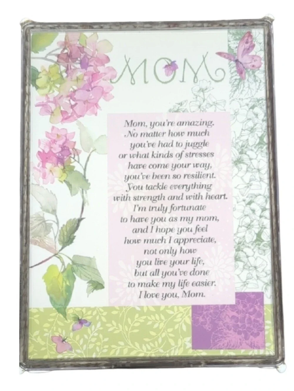 Musical Elegant Floral Mom Picture Frame w Pink and Green Accents. Mother's Day